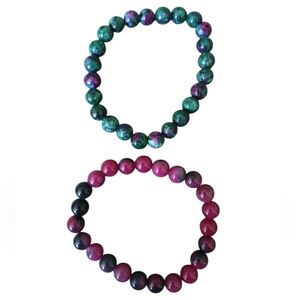 Colorful Beaded Stone Bracelets Set of 2.